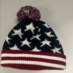 Red, White & Blue Star Pom-Pom Knit Beanie